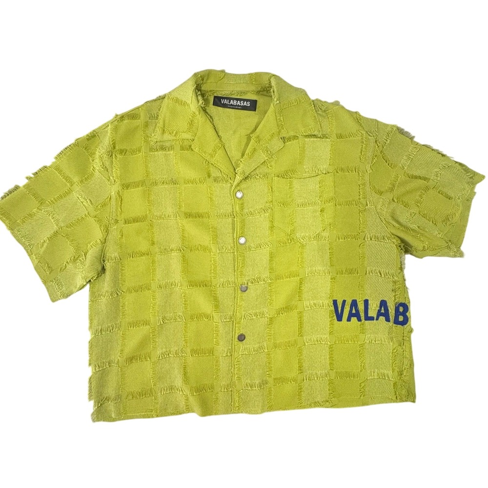 Valabasas Oversized Cropped Fringe Shirt Lime Green XXL Distressed Streetwear